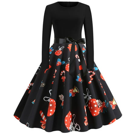 Dresses for Women 2564 Wedding Guest Dresses for Women Fashion Women Vintage Long Sleeve Christmas 1950s Housewife Evening Party Prom Dress TEELON
