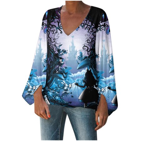 Sentmoom Long Sleeves Color Block Printed Tees  Cute Fall Tops for Women Tie Dye Printed Tshirt V Neck Breathable Generic Blouses Trendy Regular Tee S