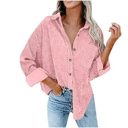 Miximx Women Tops  Women S Corduroy Buttoned Cardigan Long Sleeve Lapel Loose Padded Shirt Tops - Women Tops Women S Corduroy Buttoned a-a#9318 Female