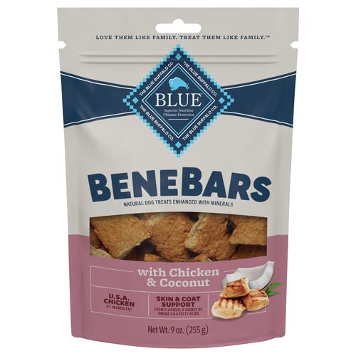Blue Buffalo BeneBars Skin & Coat Support Dog Treats with Omega 3 & 6, Chicken & Coconut, 9 Oz