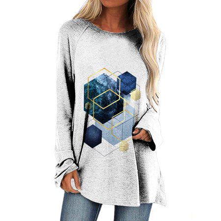 Sentmoom Blouse for Women Dressy Elegant   Paisley Printed Pleated T Shirts O-Neck Tunic Relaxed Tops Long Sleeve Pullover Cozy Tee Tops Elegant Regul