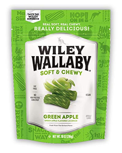 Wiley Wallaby Licorice 10 Ounce Classic Gourmet Soft & Chewy Australian Green Apple Licorice Candy Twists, Easter Candy Basket Stuffers, 1 Pack