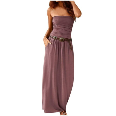 Fall Dresses for Women Clearance Casual Loose Sleeveless Solid Breast Wrap Floor-Length a-line Dress