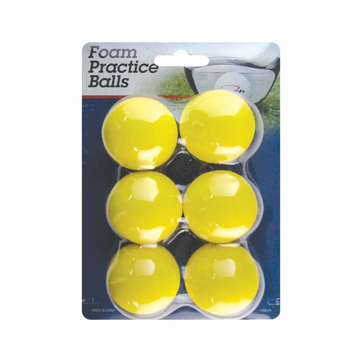 Photo 1 of Foam Practice Balls are available in a pack of 6 yellow balls. The material used is high density foam that is lightweight enough for you to practice indoors or out. These practice balls feature a restricted flight that will not travel as far as a normal g