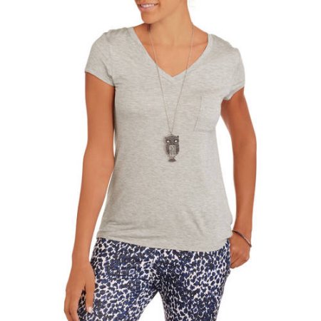 Moral Fiber Juniors' Relaxed V-neck Pocket Tee W/lace Back