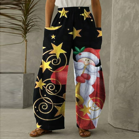 Tokmisa Vi495 Women S Christmas Print Vintage Casual Loose Pants Casual Wide Leg Trousers Pants Suit #6505