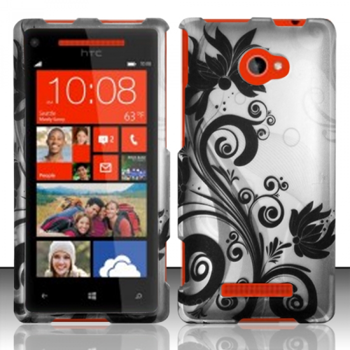 For Htc Windows Phone 8x 6990 / Zenith (at & T, T-mobile, Verizon) Rubberized Design Cover - Black Vines