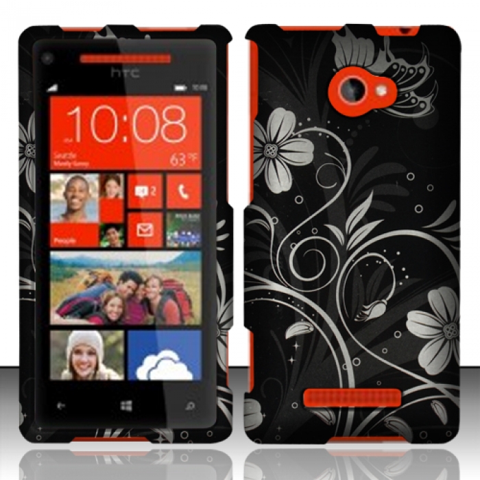 For Htc Windows Phone 8x 6990 / Zenith (at & T, T-mobile, Verizon) Rubberized Design Cover - White Flowers