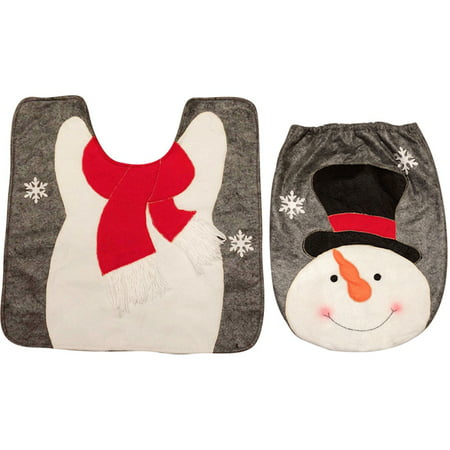 Usupdd New Fashion 2PCS Set Fancy Snowman Toilet Lid and Carpet Bathroom Set Christmas Decoration - 2022 New Toys 2PCS Set Fancy a-a#7681