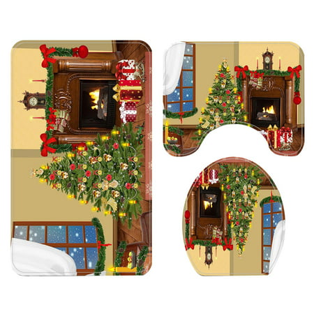 Bathroom Rug Set Christmas Bath Mat Toilet Mat Toilet Lid Cover 3pcs - 2022 New Bathroom Rug Set 812-B#9318