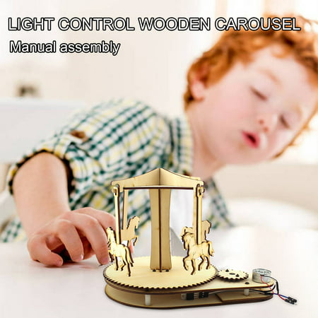 Usupdd DIY Wooden Merry-Go-Round Horse Science Education Kids Toy Light Induction WLL220810-9545