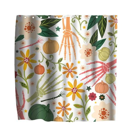 MIANHT Halloween Pumpkin Flower Shower Curtain Polyester - 2022 Halloween Pumpkin Flower L-#15069