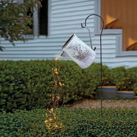 Bescita Garden Shower Light Solar Powered Watering Can with Lights Star Light LED Outdoor String Fairy Lights Waterfall with Bracket for Home Path Pat