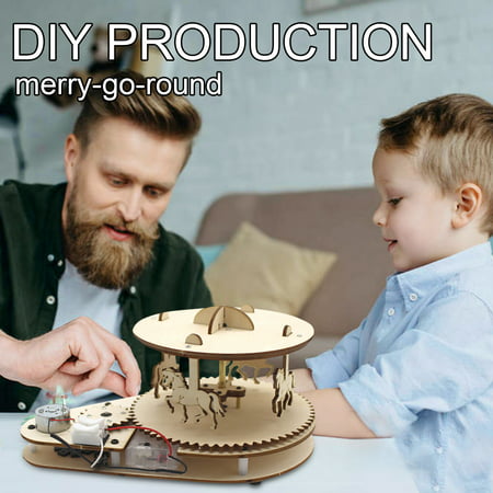 Usupdd DIY Wooden Merry-Go-Round Horse Science Education Kids Toy Light Induction WLL220810-9546