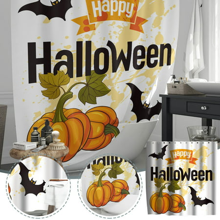 Halloween Pumpkin Bat Shower Curtain  Bathroom Decorative Shower Curtain 08HWC15A#9545 2022 the Hot Halloween Pumpkin Bat