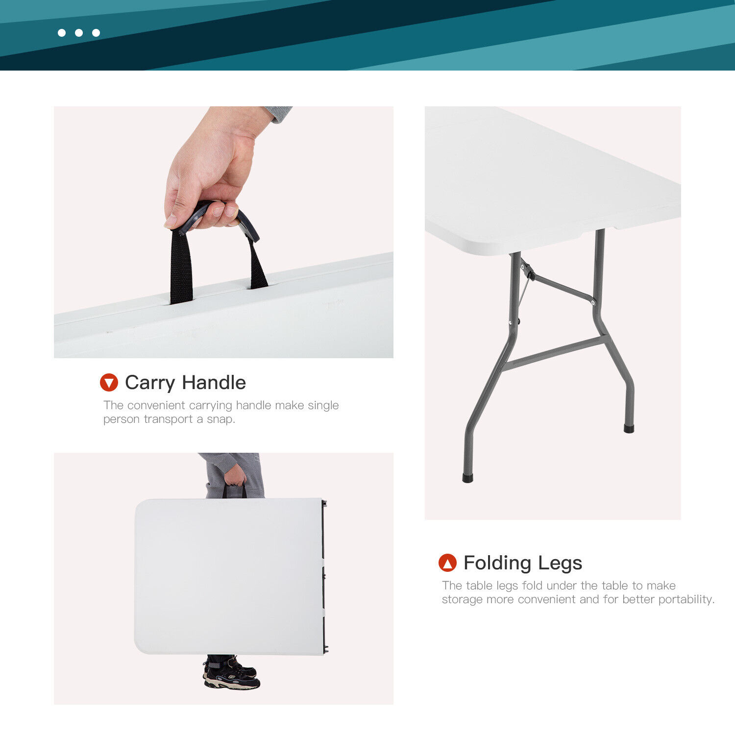 Folding Table, Half Portable Folding Picnic Table for Camping Parties & Events