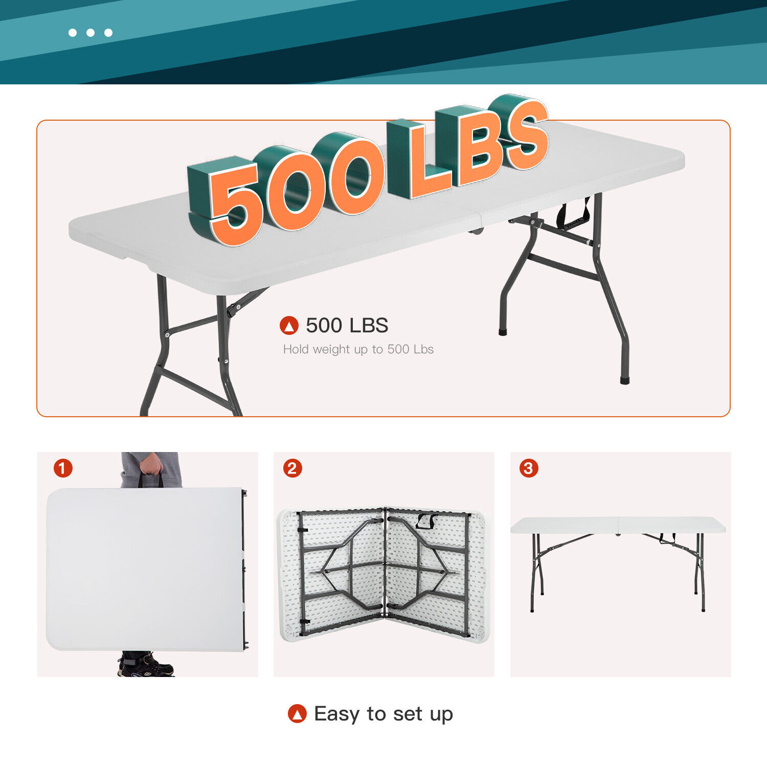 Folding Table, Half Portable Folding Picnic Table for Camping Parties & Events