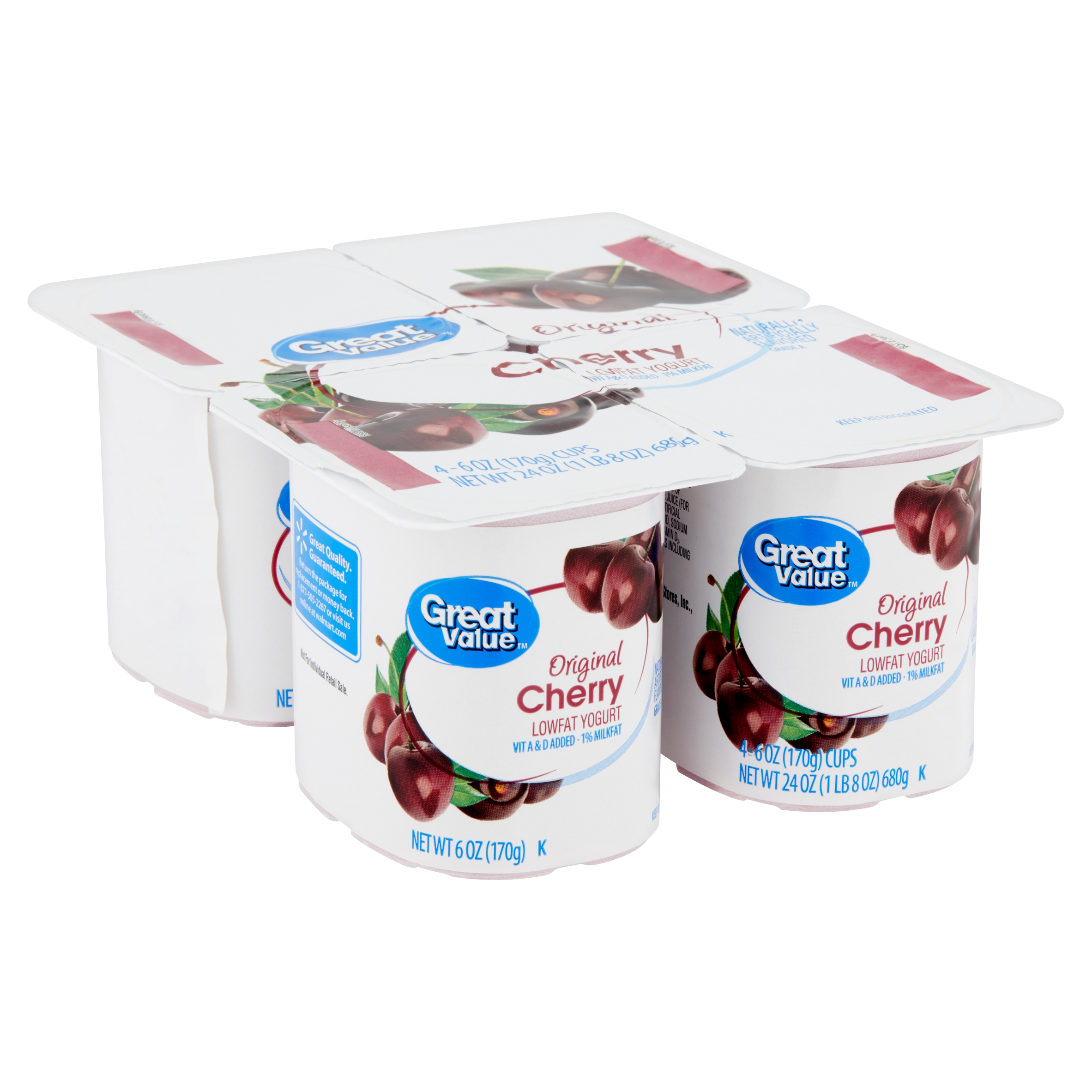 Great Value Original Cherry Lowfat Yogurt, 6 Oz, 4 Count Image