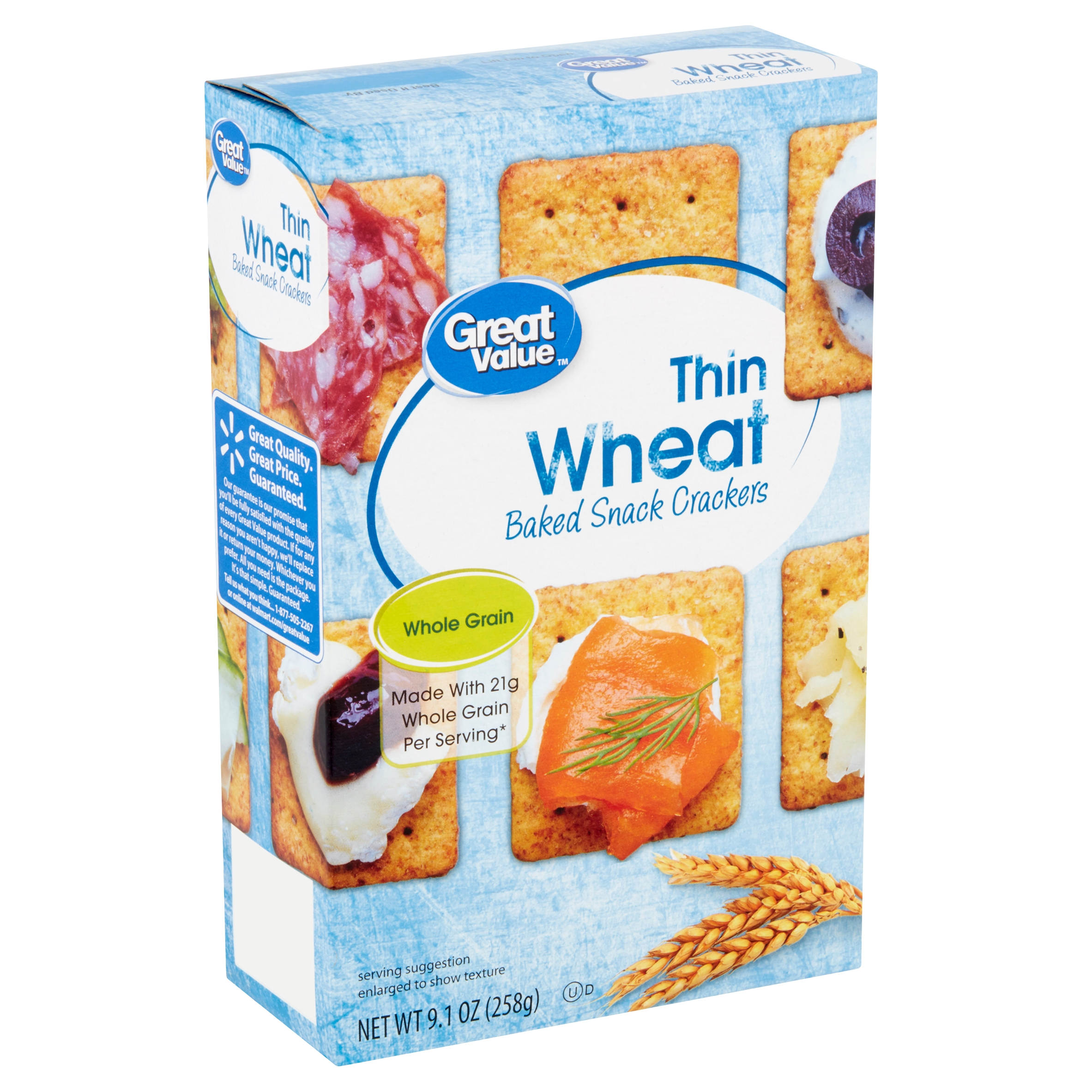 Great Value Thin Wheat Baked Snack Crackers, 9.1 Oz Image