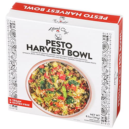 PESTO HARVEST A BLEND OF QUINOA & RICED CAULIFLOWER MIXED WITH ZUCCHINI, SPINACH, BASIL, SUN DRIED TOMATOES AND RED BELL PEPPERS TOSSED IN VEGAN PESTO BOWL, PESTO HARVEST