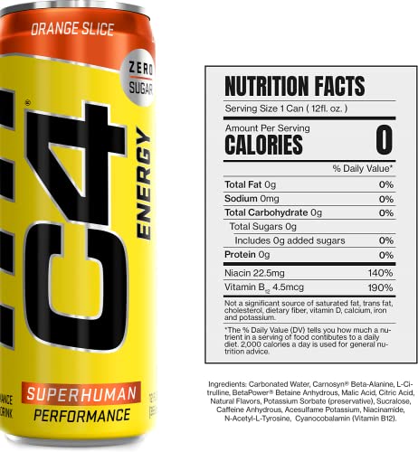 C4 Original Sugar Free Energy Drink | Orange Slice | Pre Workout Performance Drink with No Artificial Colors or Dyes,12 Fl Oz (Pack of 12) thumbnail