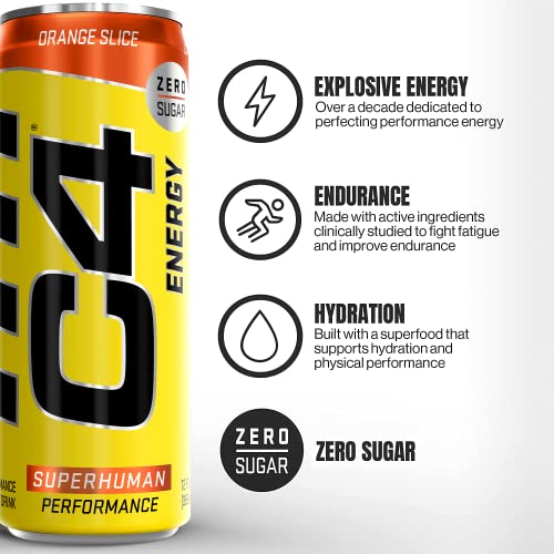 C4 Original Sugar Free Energy Drink | Orange Slice | Pre Workout Performance Drink with No Artificial Colors or Dyes,12 Fl Oz (Pack of 12) thumbnail