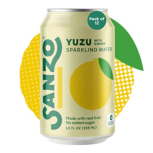 Sanzo Flavored Sparkling Water - Yuzu (Lemon) 12-Pack - Carbonated Drink Made with Real Fruit & Sugar-Free - Non-GMO, Gluten-Free & Vegan - 12 Fl Oz C