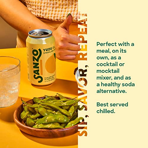 Sanzo Flavored Sparkling Water - Yuzu (Lemon) 12-Pack - Carbonated Drink Made with Real Fruit & Sugar-Free - Non-GMO, Gluten-Free & Vegan - 12 Fl Oz C thumbnail
