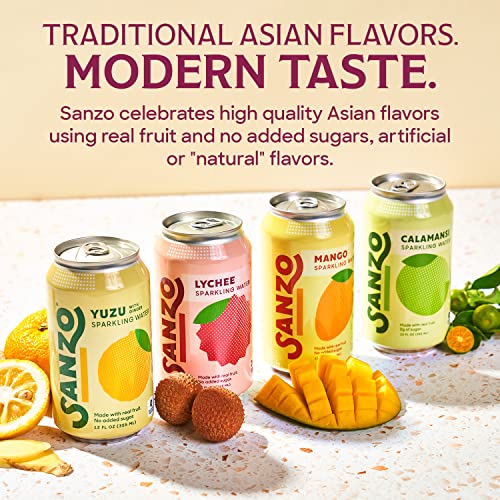 Sanzo Flavored Sparkling Water - Yuzu (Lemon) 12-Pack - Carbonated Drink Made with Real Fruit & Sugar-Free - Non-GMO, Gluten-Free & Vegan - 12 Fl Oz C thumbnail