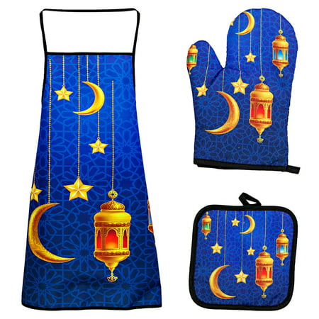 Usupdd Eid Al-Fitr Thickened Baking High Temperature Oven Gloves Insulation Pad Apron Insulation Set Usupdd 2022 New Product WAA220906-5075