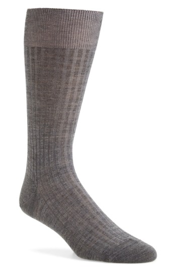 Pantherella Men's Laburnum Merino Wool 5x3 Rib Dress Sock in Gray (5796) | Size Large | HisRoom.com