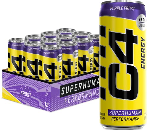 C4 Original Sugar Free Energy Drink | Purple Frost | Pre Workout Performance Drink with No Artificial Colors or Dyes,12 Fl Oz (Pack of 12)