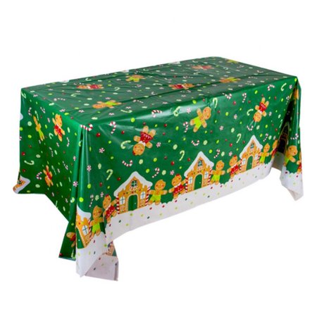 Christmas Tablecloth Disposable Tablecloth Plastic Table Mat Waterproof Tablecloth Gingerbread Man Printed Tablecover Christmas Party Dining Tablemats