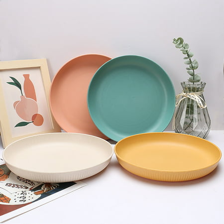 8.9 Inch Whea-t Straw   8.9 Inch Whea-t Straw Deep Dinner Plates - Microwave and Dishwasher Safe  Sturdy Plastic Dinner Plates - Set of 4 LJZ1G0#7751 