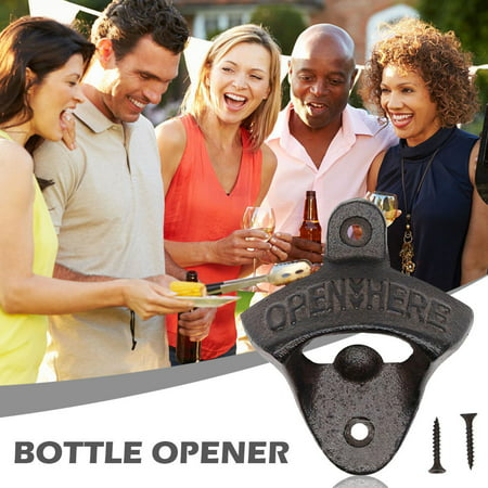 Iron Wall Mount Open Here Beer Cap Bottle Opener Rustic Bar Pub Decor 08HWC15A#5674 2022 the Hot Iron Wall Mount