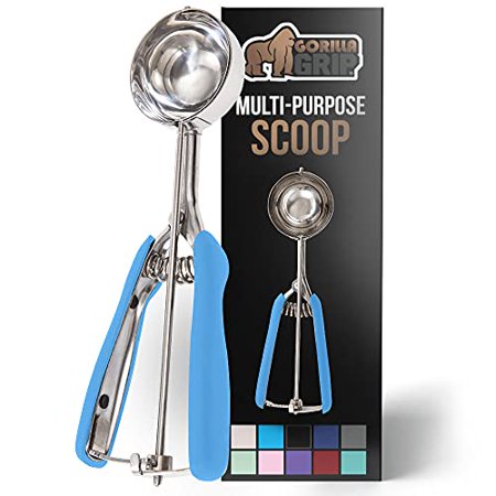 Gorilla Grip Premium Stainless Steel  Spring-Loaded Scoop for Fruit  Cookie and Ice Cream  Easy Squeeze and Clean Release  Comfortable Handle  Medium 