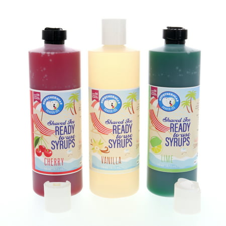 Hypothermias Shaved Ice and Snow Cone Syrup Gift Set in Box - 3 Pack Pints (16 Fl Oz Each) - Cherry  Lime  Vanilla - Non-GMO 100% Pure Cane Sugar