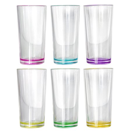 Multicolor Highball Water Drinking Glasses for Women with Colored Bottom Ode Color Mix Glasses Set of 6 Gift Idea for Wedding 7.8 Fl Oz Juice Glass Se