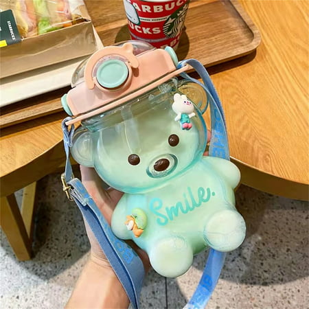 Poz#6858，Straw Water Bottle with Integrated Carrying Loop  Removable Shoulder Strap  Made of Durable Plastic，L#6858 HV1