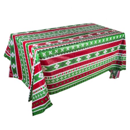 Christmas Tablecloth Disposable Tablecloth Plastic Table Mat Waterproof Tablecloth Geometric Stripe Printed Tablecover Christmas Party Dining Tablemat