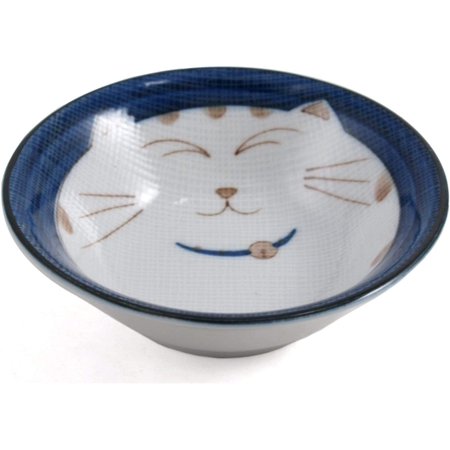 RovKeav 2564  Japanese Porcelain Dipping Sauce Bowl Smiling Kitty Cat Bowl for Appetizer Snack Made in Japan  4-1/4 Inches  Blue