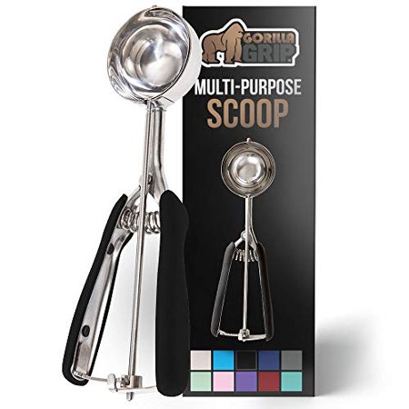 Gorilla Grip Premium Stainless Steel  Spring-Loaded Scoop for Fruit  Cookie and Ice Cream  Easy Squeeze and Clean Release  Comfortable Handle  Medium 