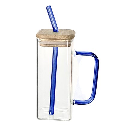 Rinking Glass with Lid and Glass Straw 14 Oz Glasses Set of 1 Clear Tall Glass Cups for Water  Juice  Beer  Drinks  and Cocktails and Mixed Drinks