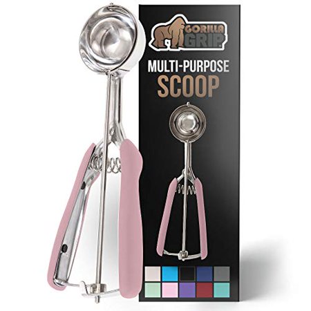 Gorilla Grip Premium Stainless Steel  Spring-Loaded Scoop for Fruit  Cookie and Ice Cream  Easy Squeeze and Clean Release  Comfortable Handle  Medium 