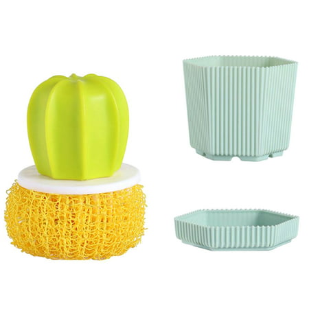 DDgui New Upgraded Household Kitchen Cleaning Brush Cactus Dishwashing Brush Potted Pot Washing Pot Brush with Handle DDgui LFF220922-7263