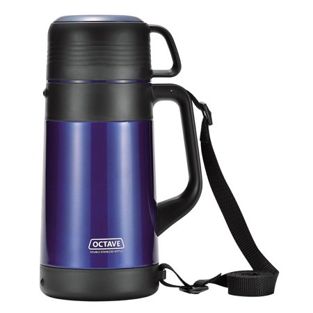 Water Bottle 1200ml Wide Mouth Double Stainless Bottle with Cup Octave HB-1744 Blue HB-1744