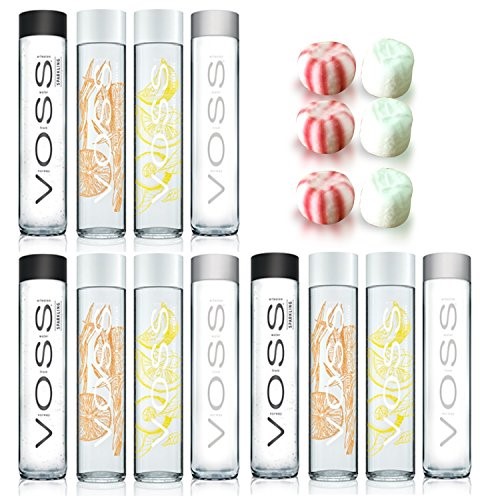 Voss Artesian Sparkling Water, Flavored Water and Still Water 375 Ml Variety 12 Pack Including Jummybo Custom Mints