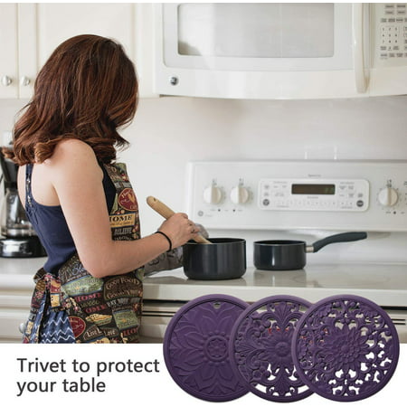 Silicone Trivet Mat Set with 3 Carved Patterns Hot Pot Holder Hot Pads 08HWC15A#14838 2022 the Hot Silicone Trivet Mat