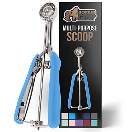 Gorilla Grip Premium Stainless Steel  Spring-Loaded Scoop for Fruit  Cookie and Ice Cream  Easy Squeeze and Clean Release  Comfortable Handle  Small  