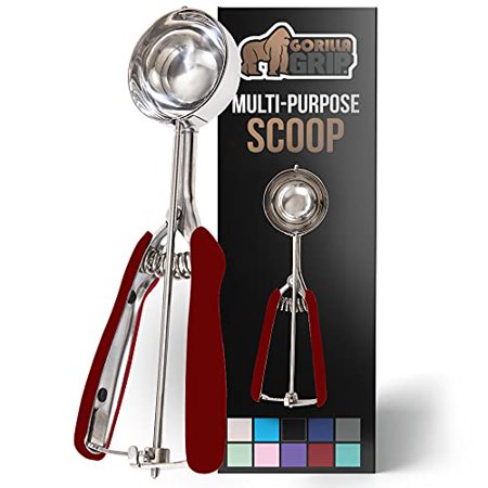 Gorilla Grip Premium Stainless Steel  Spring-Loaded Scoop for Fruit  Cookie and Ice Cream  Easy Squeeze  Clean Release  Comfortable Handle  Medium  3 
